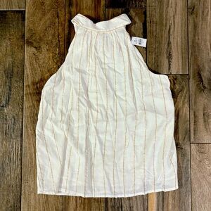 LOFT Ivory Halter Tank with Metallic Gold Threading